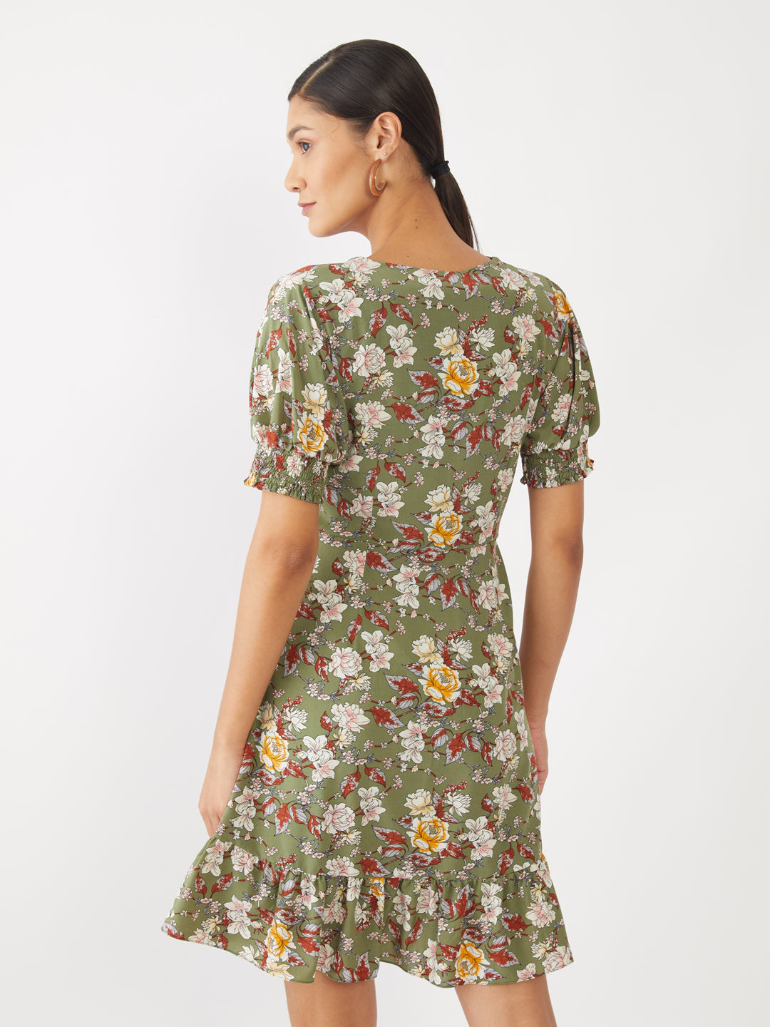 Green Printed Short Dress For Women