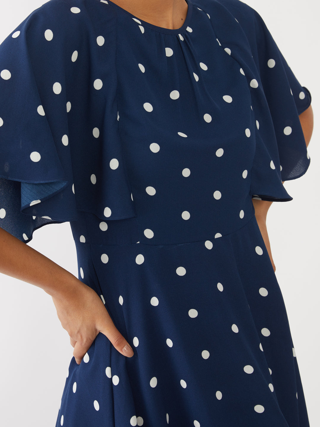 Blue Printed Flared Sleeve Midi Dress