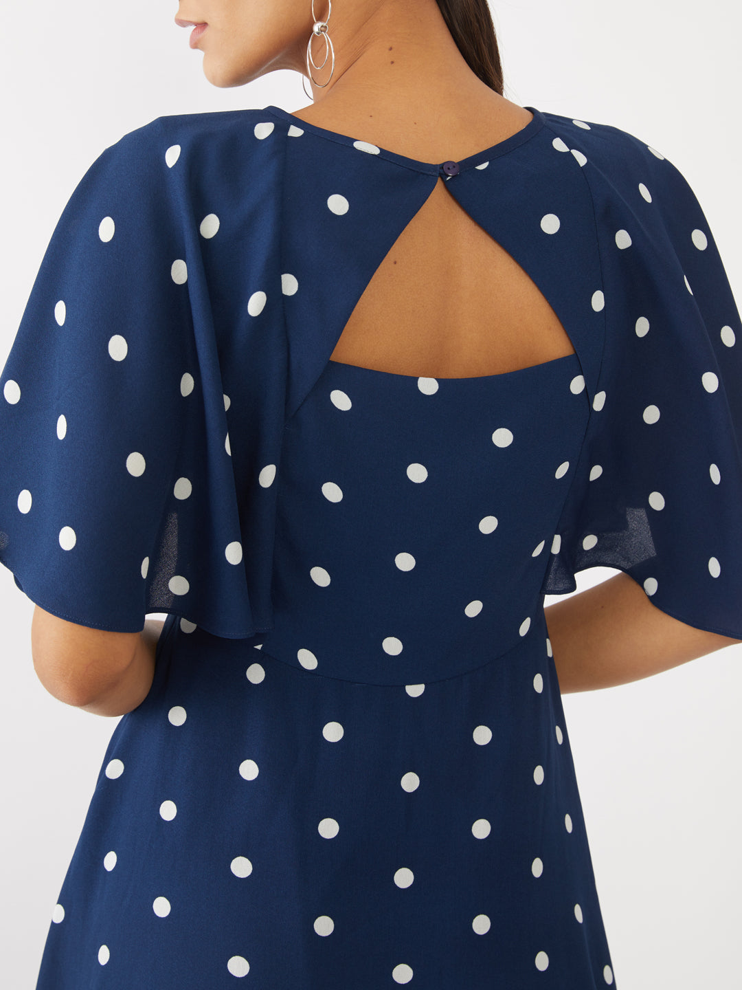 Blue Printed Flared Sleeve Midi Dress