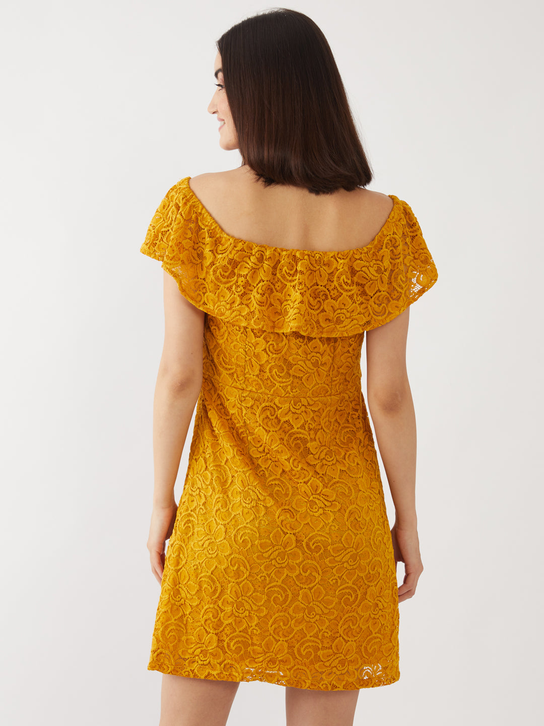 Yellow Lace Off-shoulder Short Dress