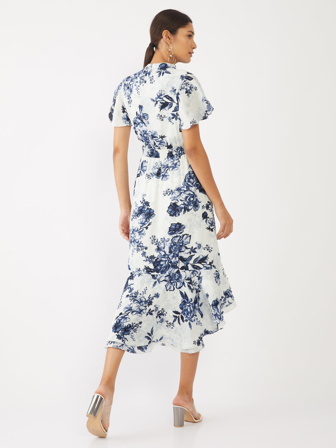 White Printed Tiered Midi Dress