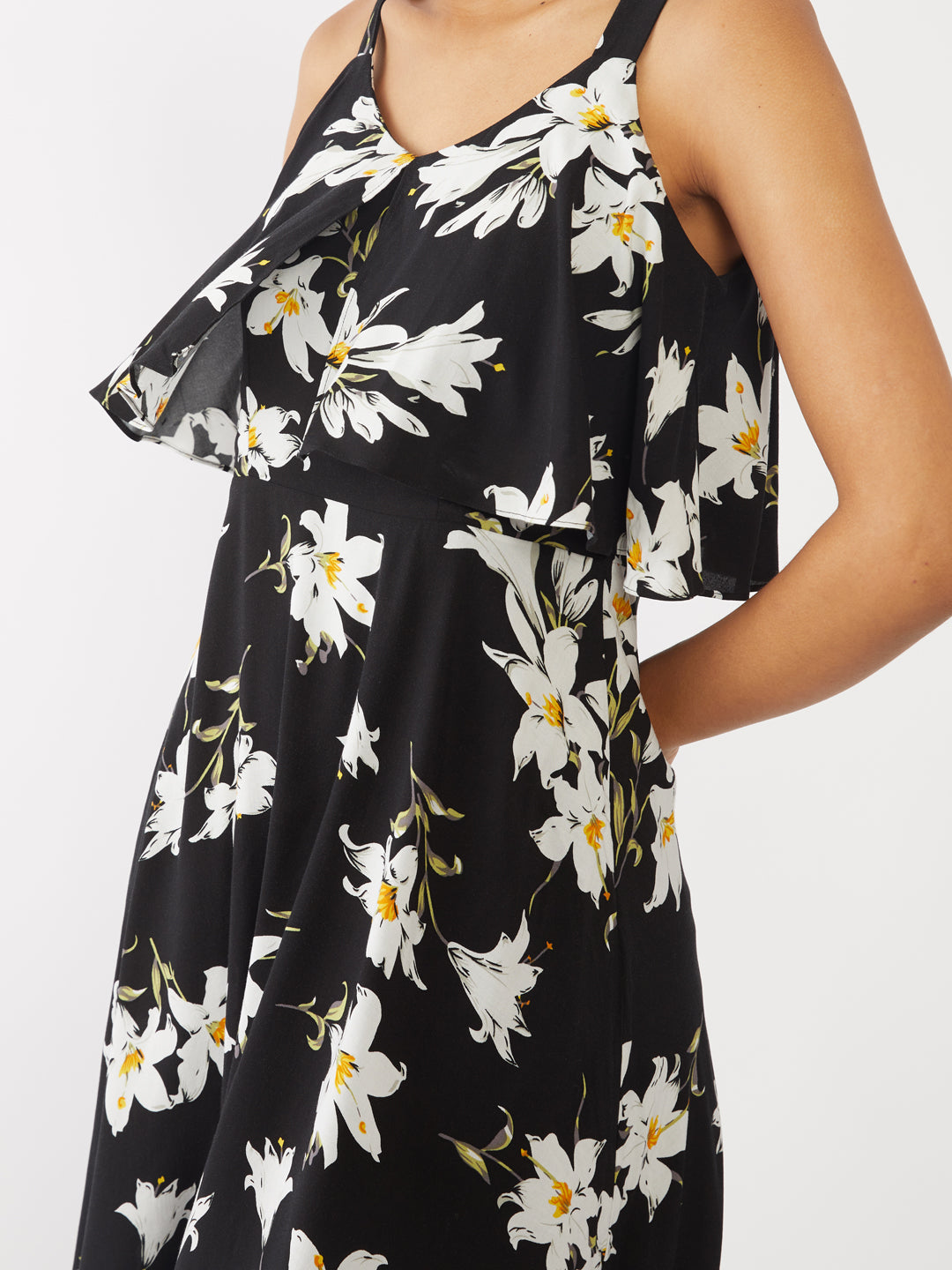 Black Printed Layered Midi Dress