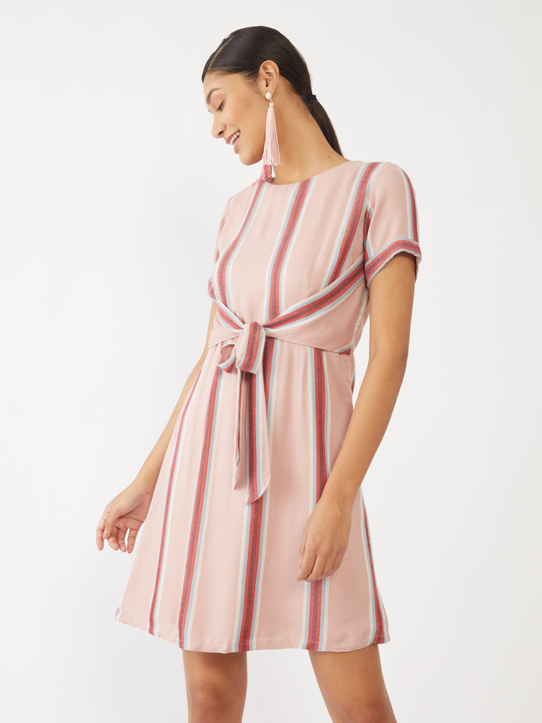 Peach Printed Short Dress For Women