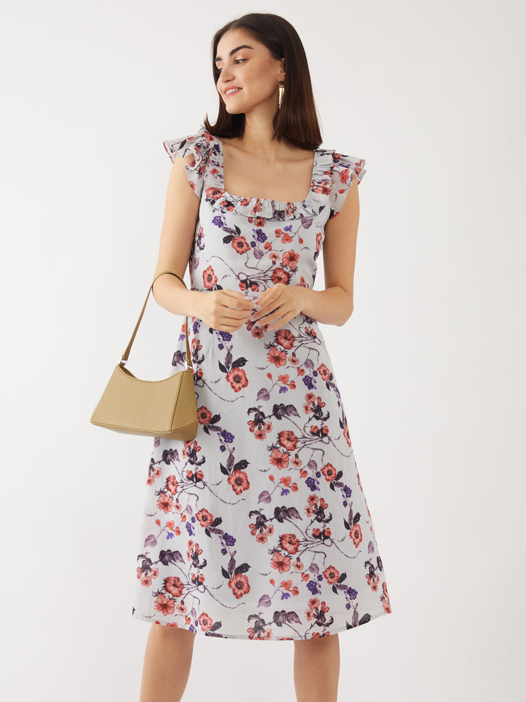 Blue Printed Ruffled Midi