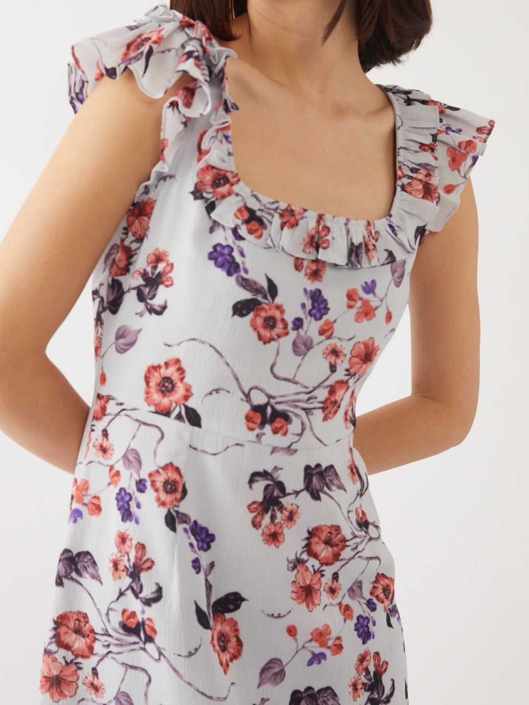 Blue Printed Ruffled Midi