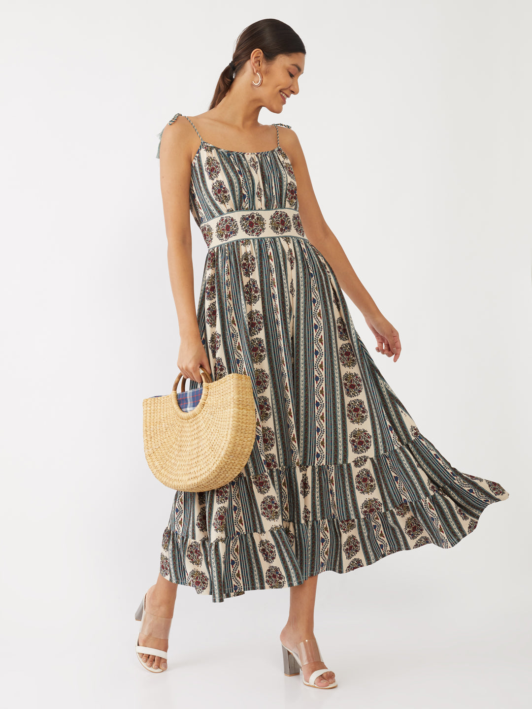 Multicolored Printed Strappy Maxi