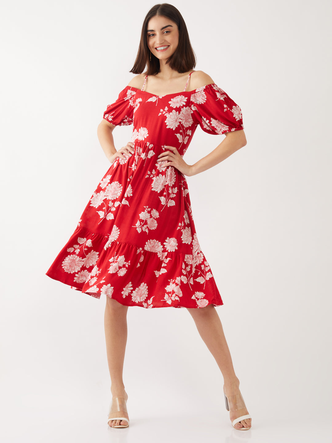 Red Printed Midi