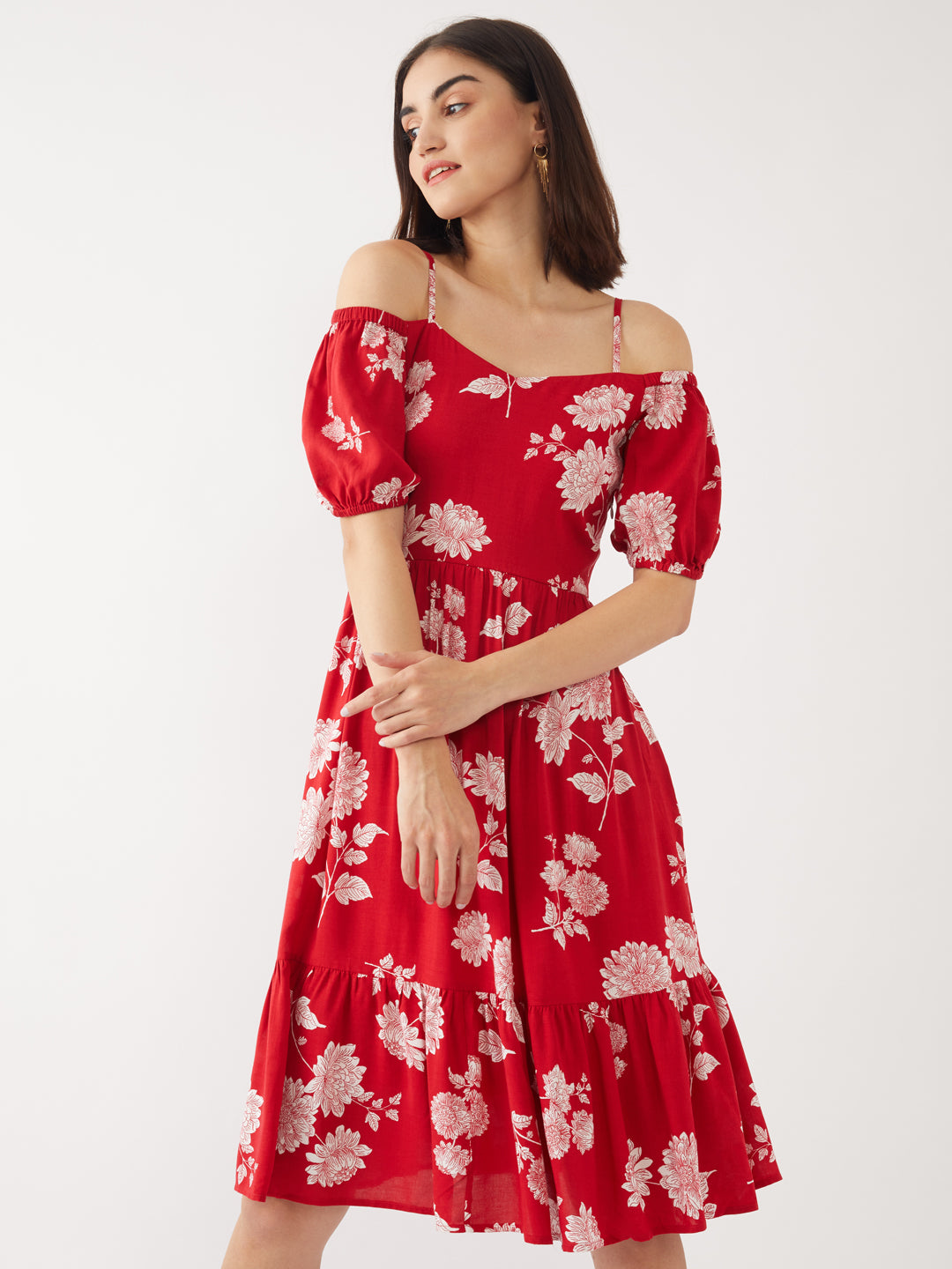 Red Printed Midi