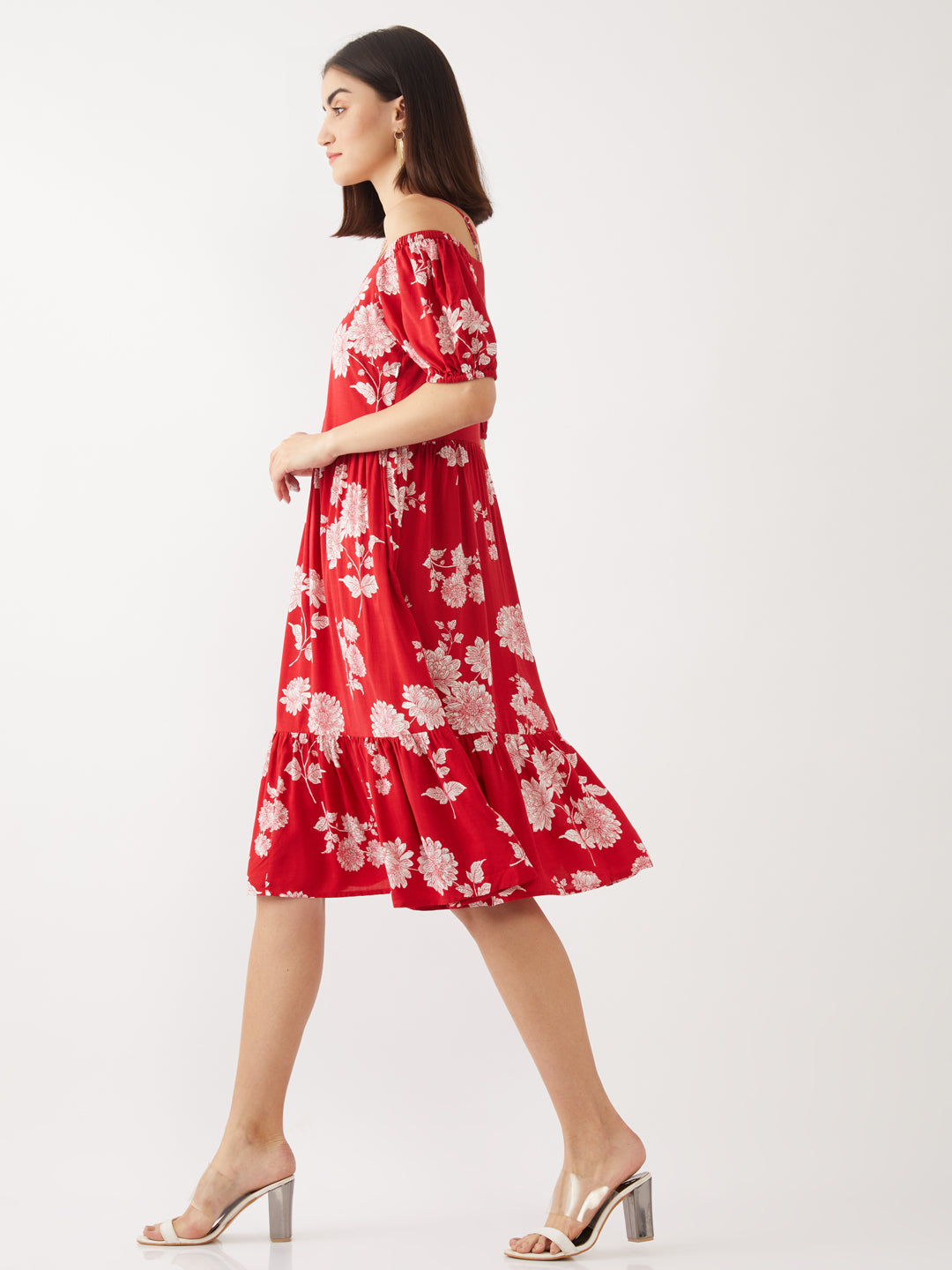 Red Printed Midi