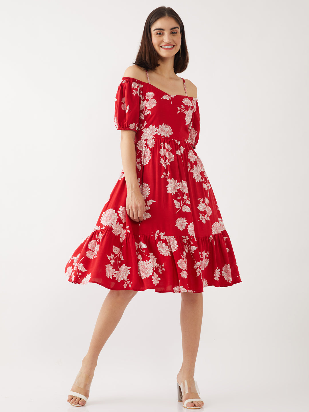 Red Printed Midi