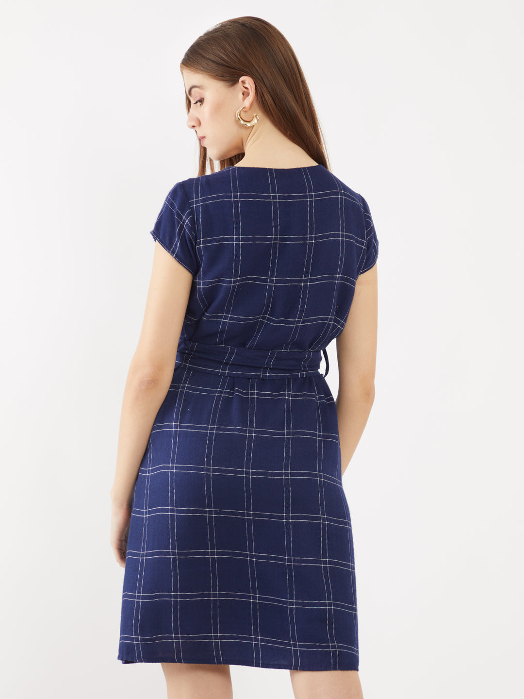 Navy Checked Short Dress