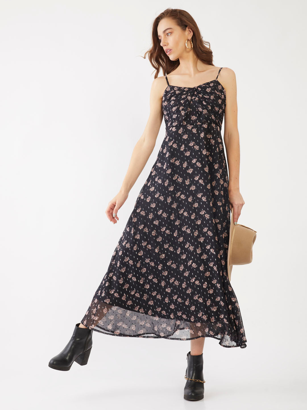 Black Printed Strappy Maxi