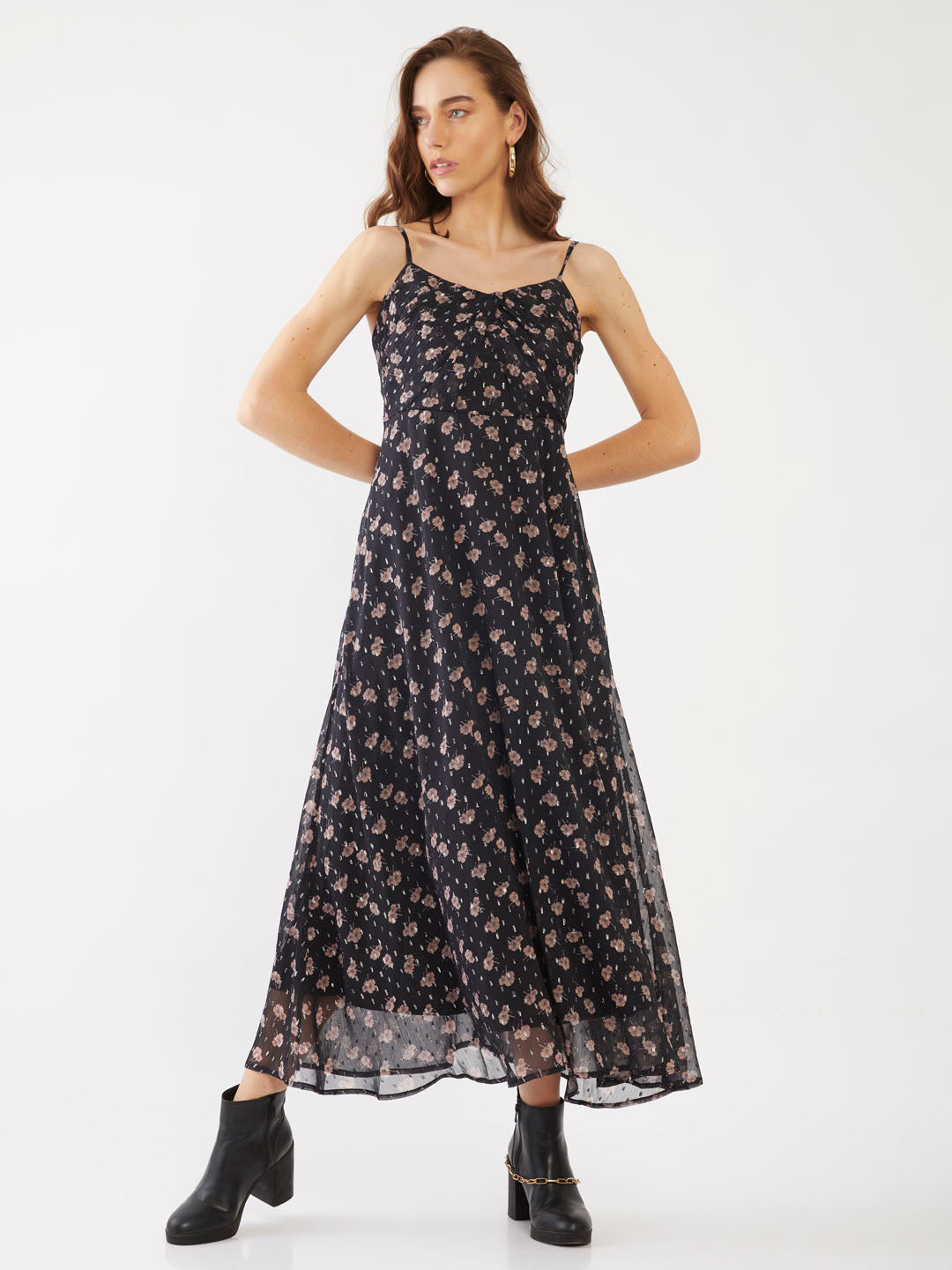 Black Printed Strappy Maxi