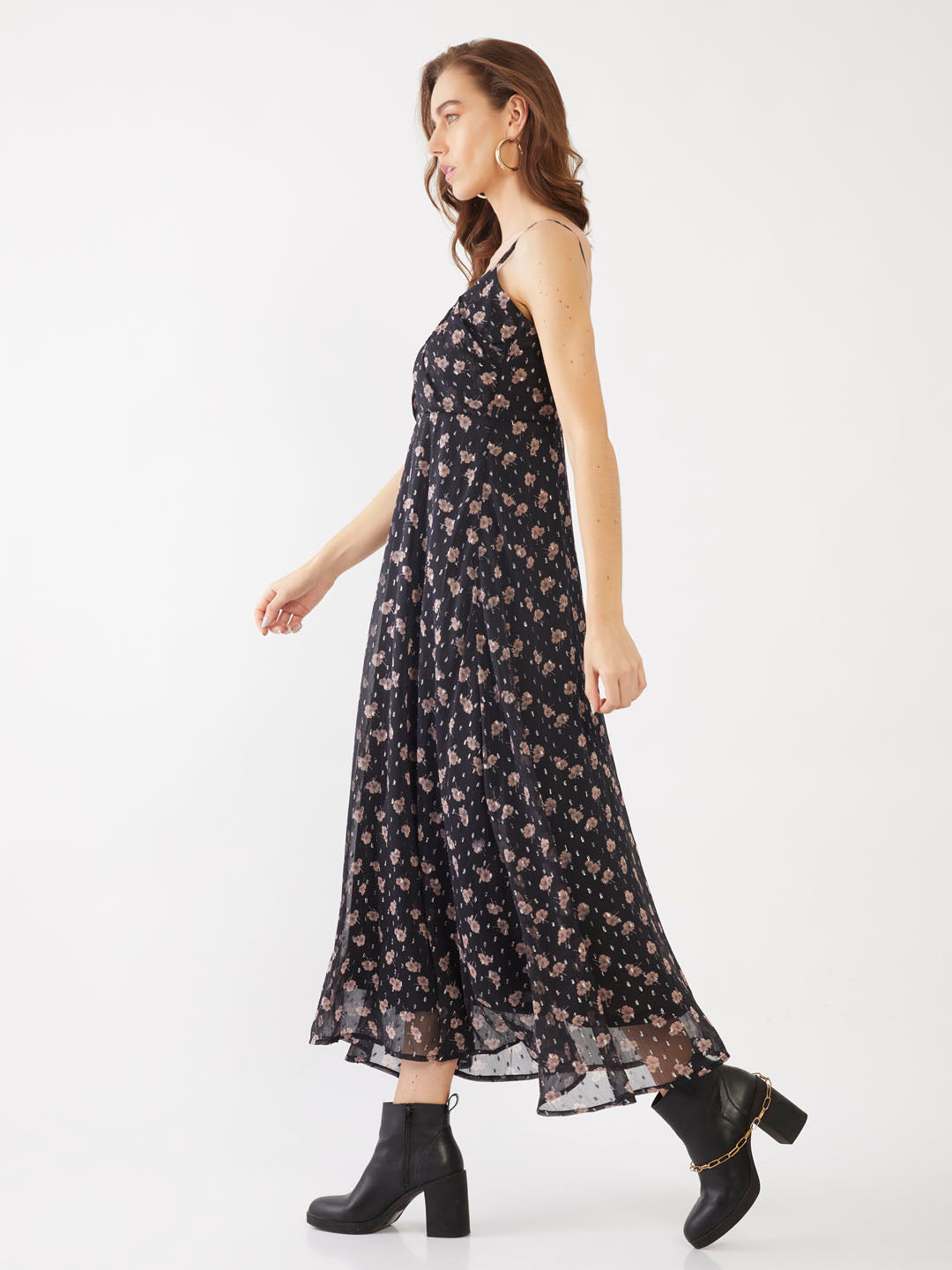 Black Printed Strappy Maxi