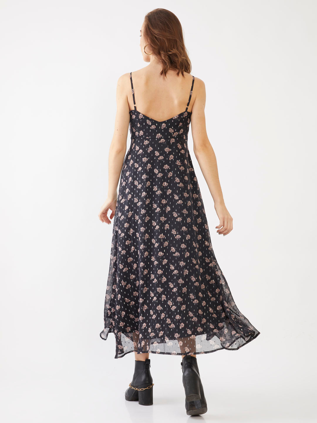 Black Printed Strappy Maxi