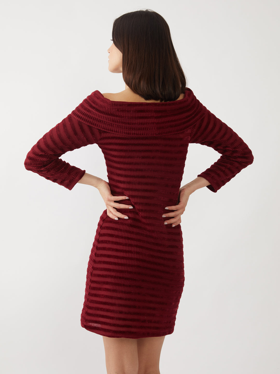 Maroon Solid Off-shoulder Short Dress