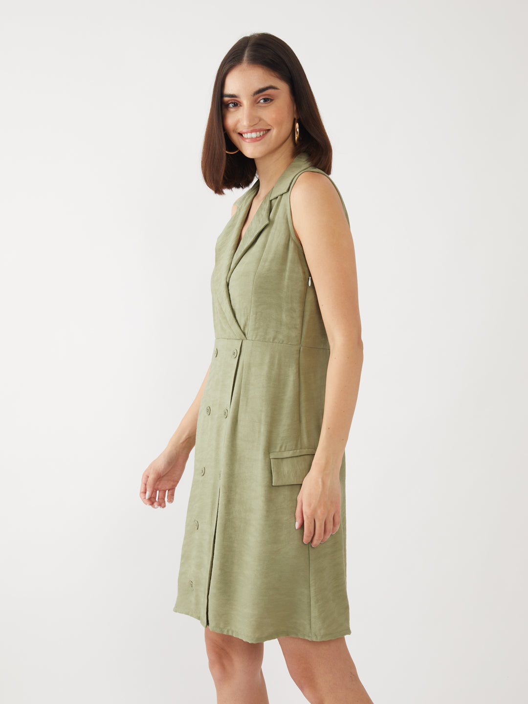 Green Solid Short Dress