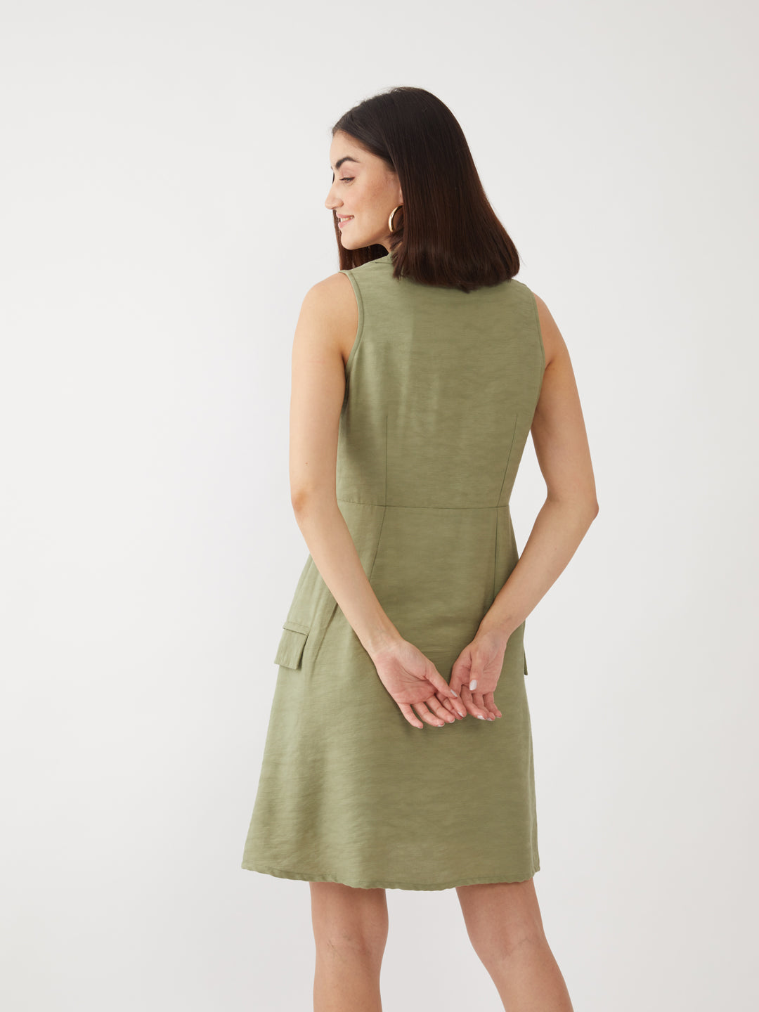 Green Solid Short Dress