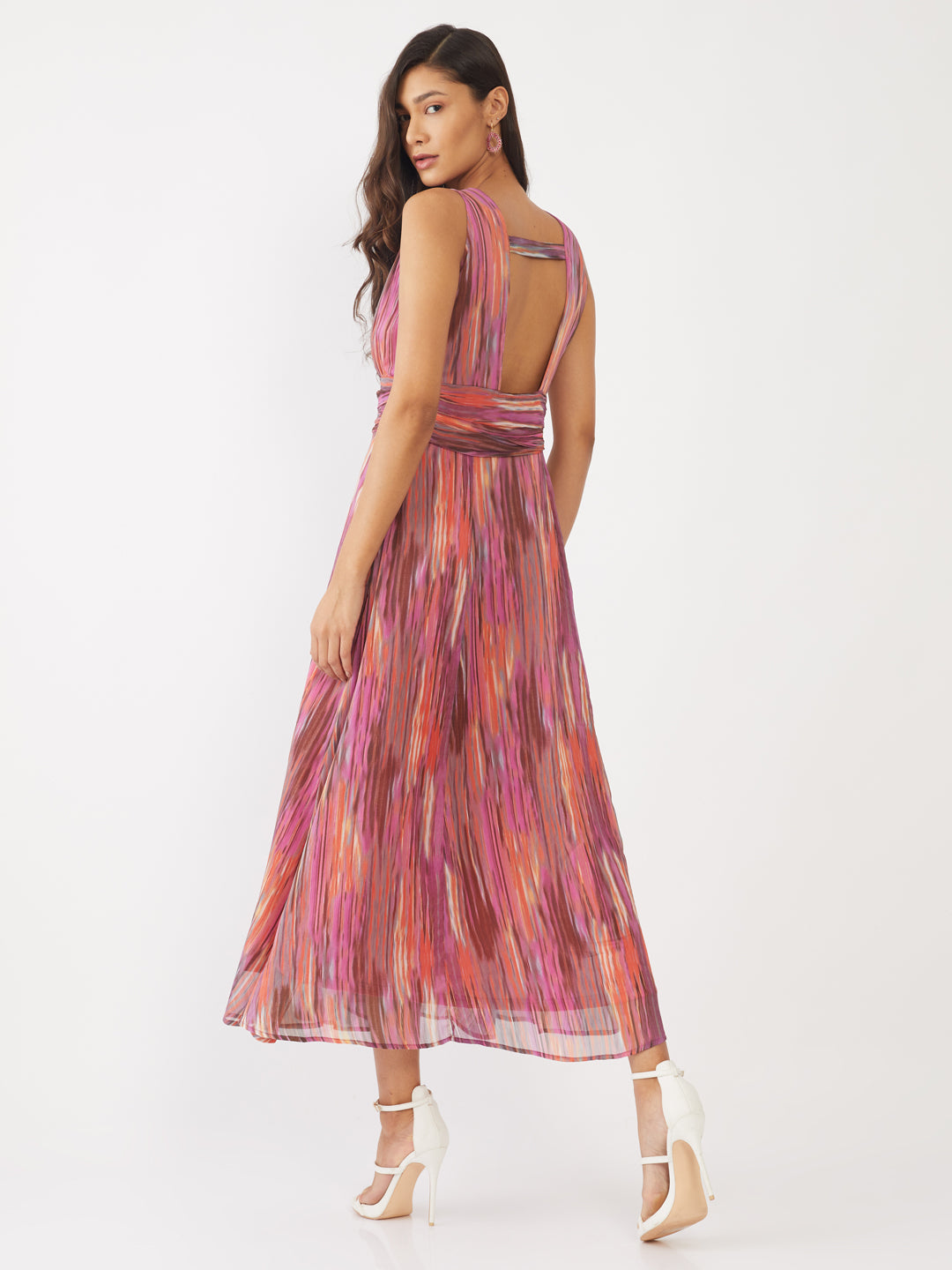 Multicolored Printed Pleated Maxi