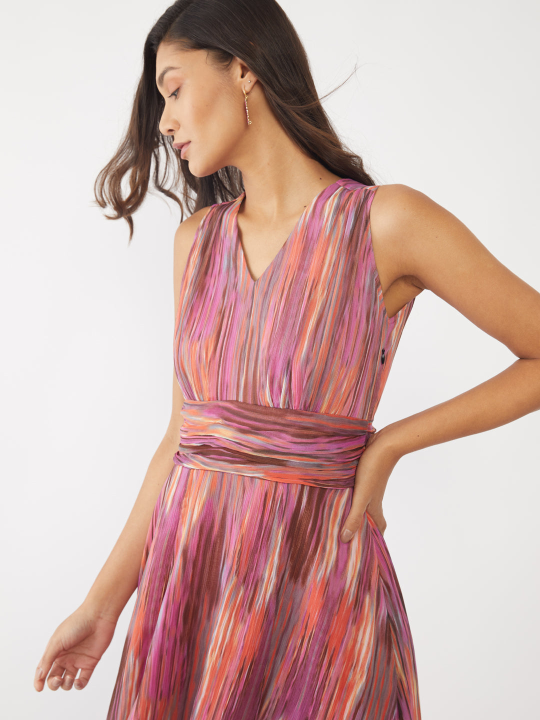 Multicolored Printed Pleated Maxi