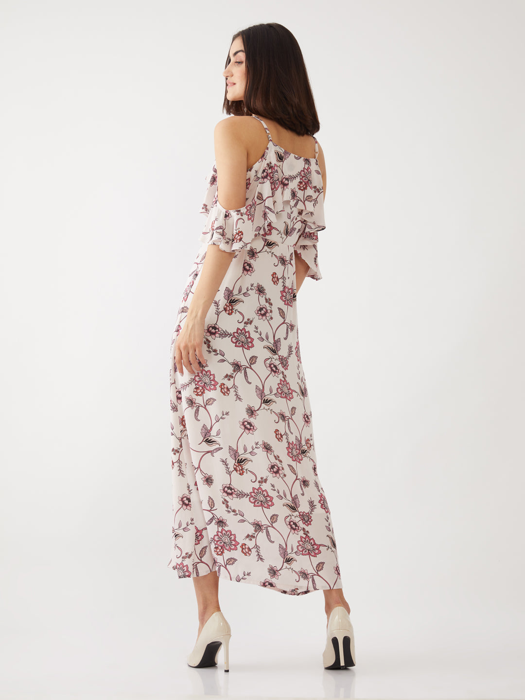 Pink Printed Ruffled Maxi For Women