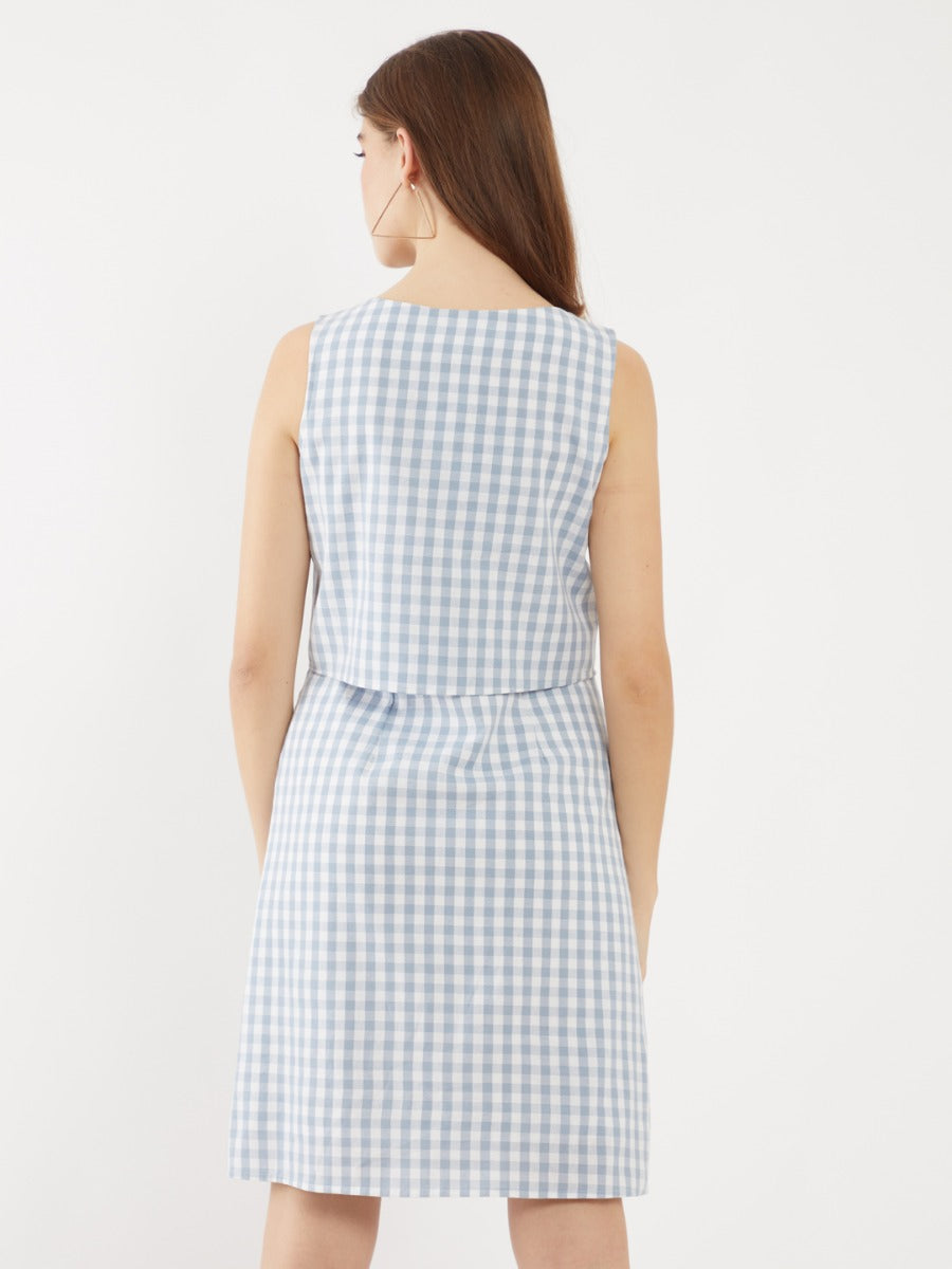 Blue Checked Layered Short Dress