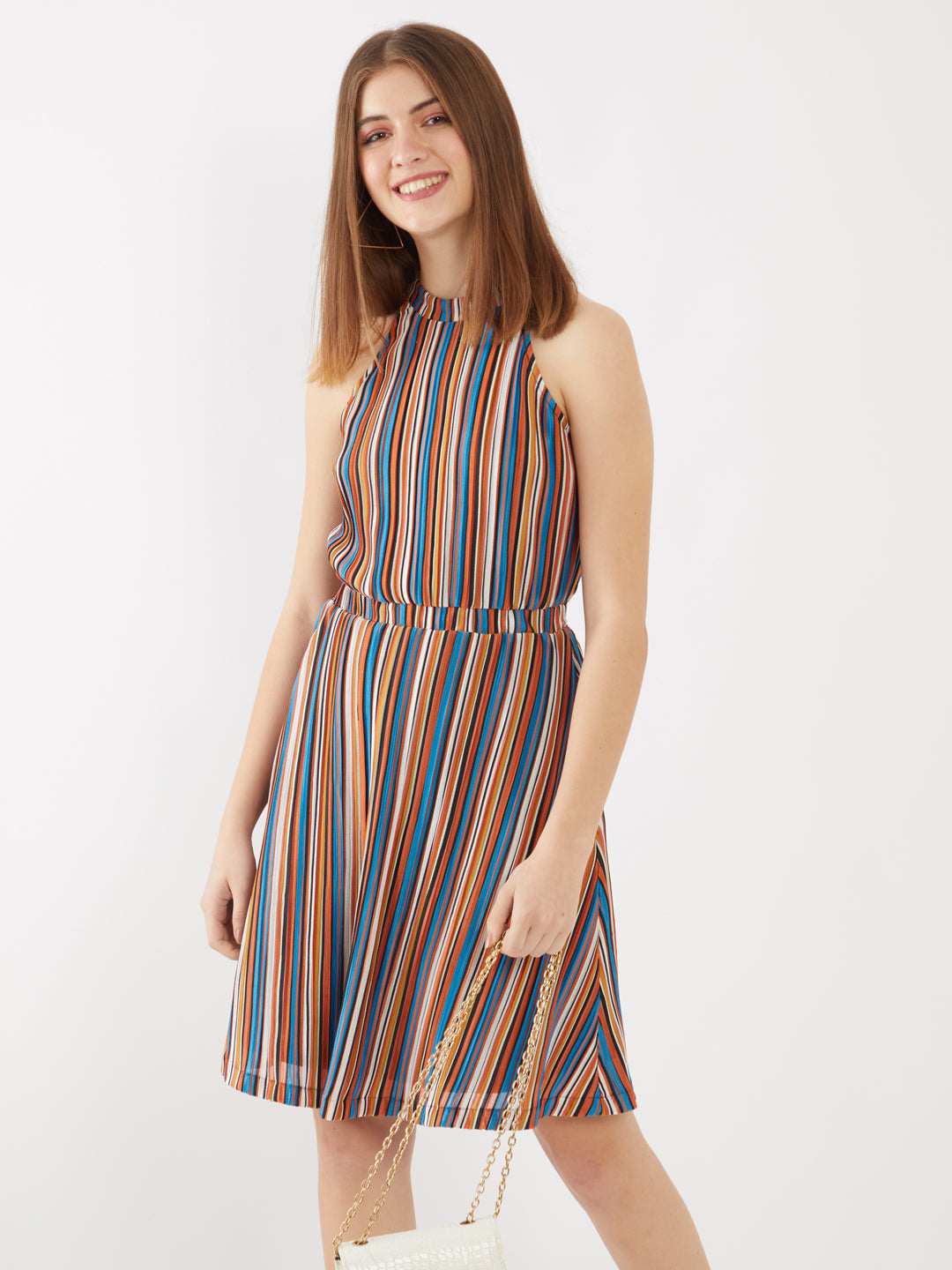 Multicolored Striped Short Dress