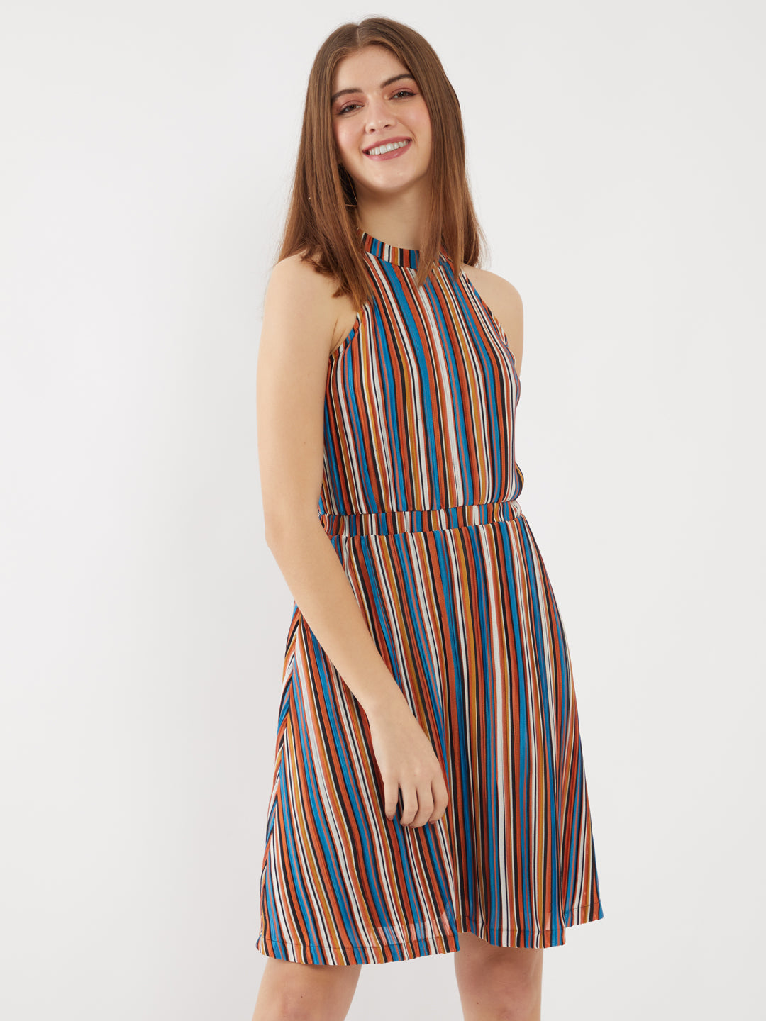 Multicolored Striped Short Dress