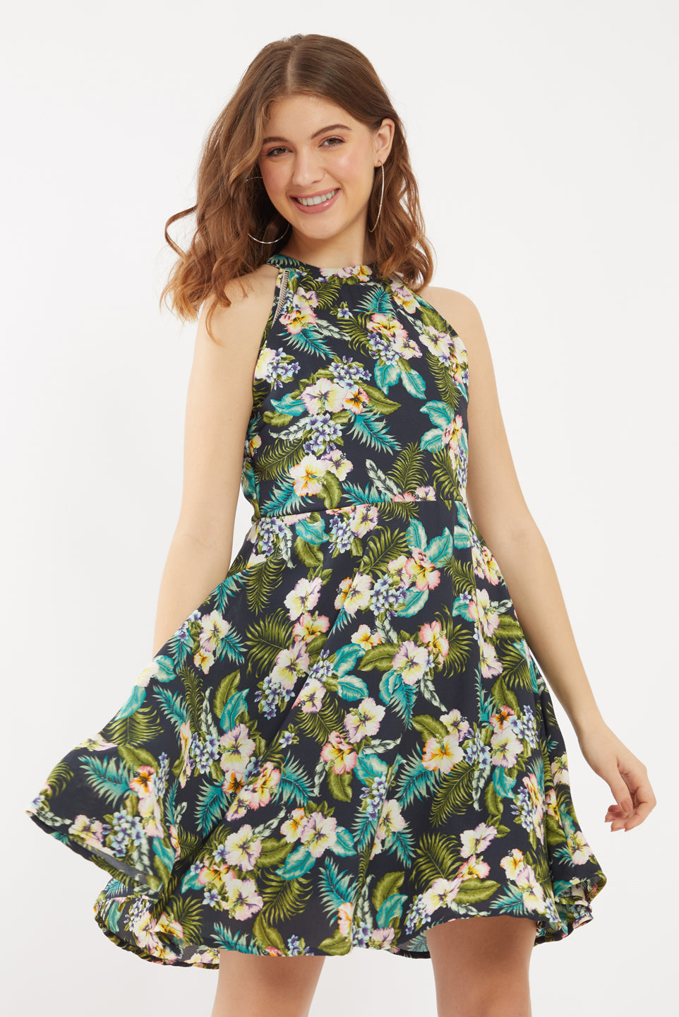 Multicolored Printed Lace Short Dress