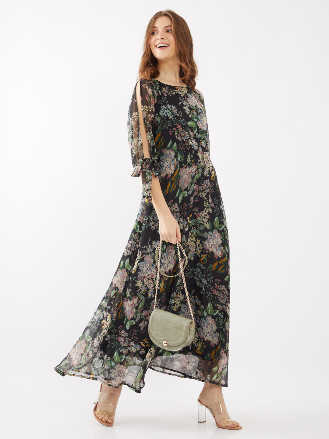 Black Printed Tie-Up Maxi