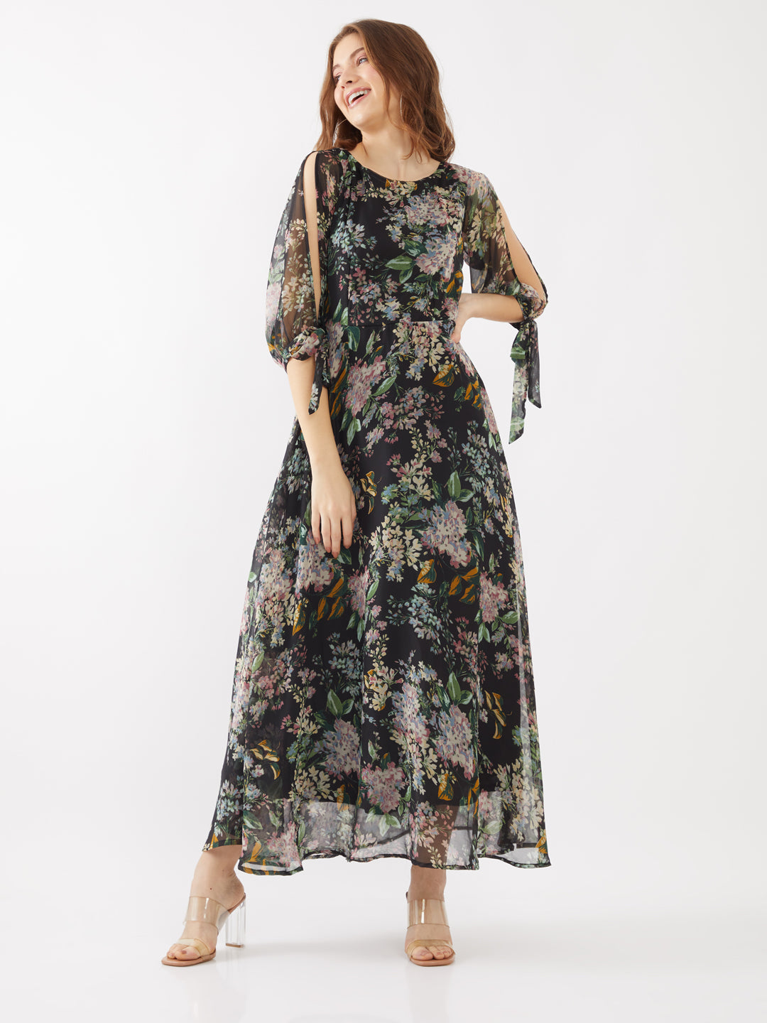 Black Printed Tie-Up Maxi