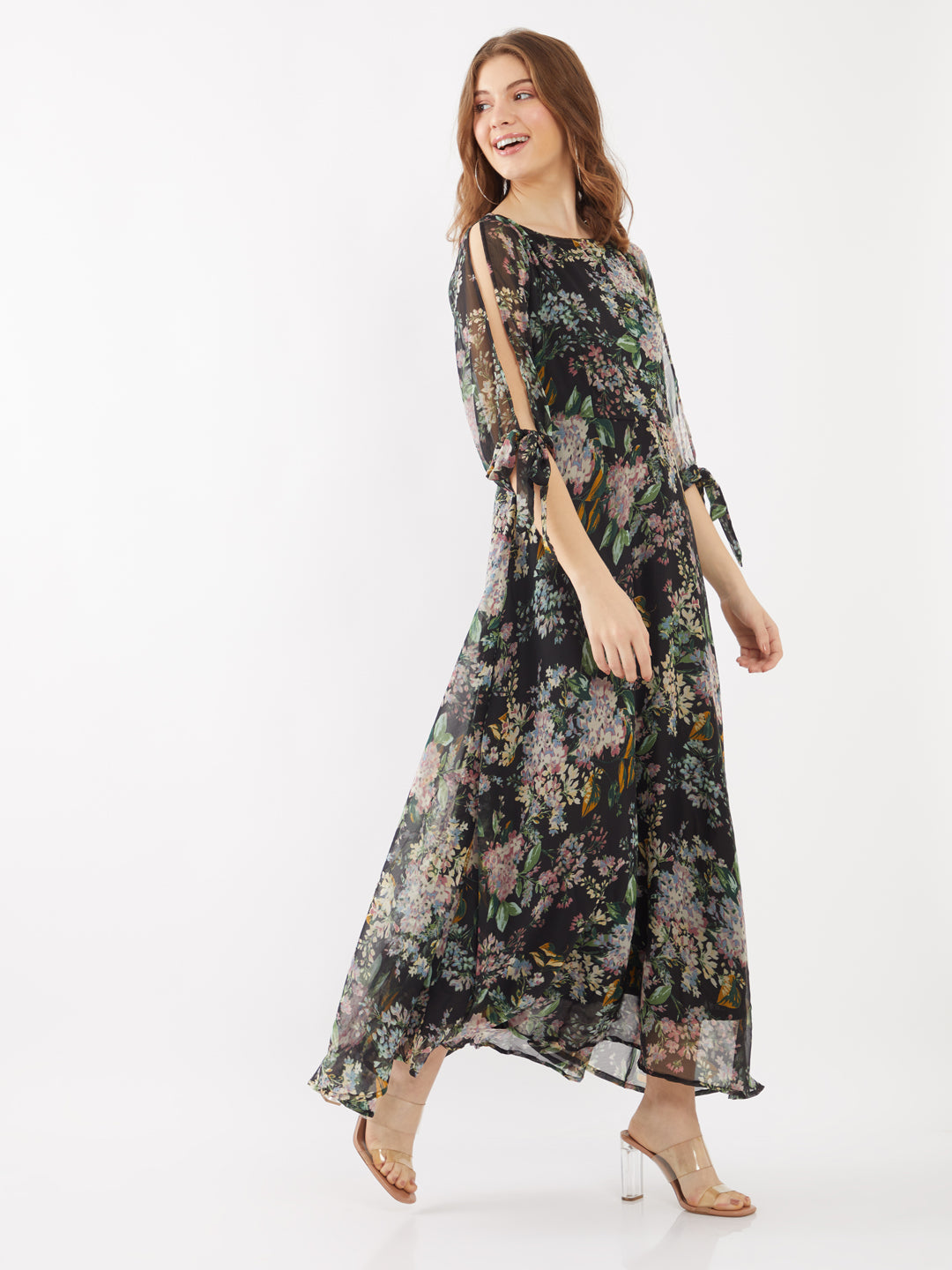 Black Printed Tie-Up Maxi