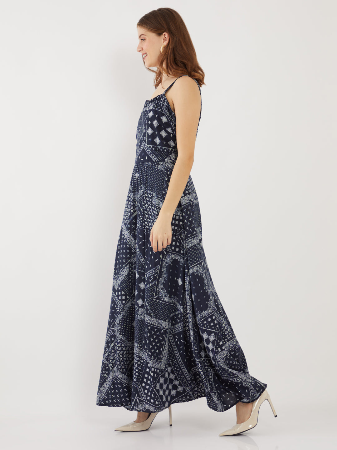 Navy Printed Strappy Maxi