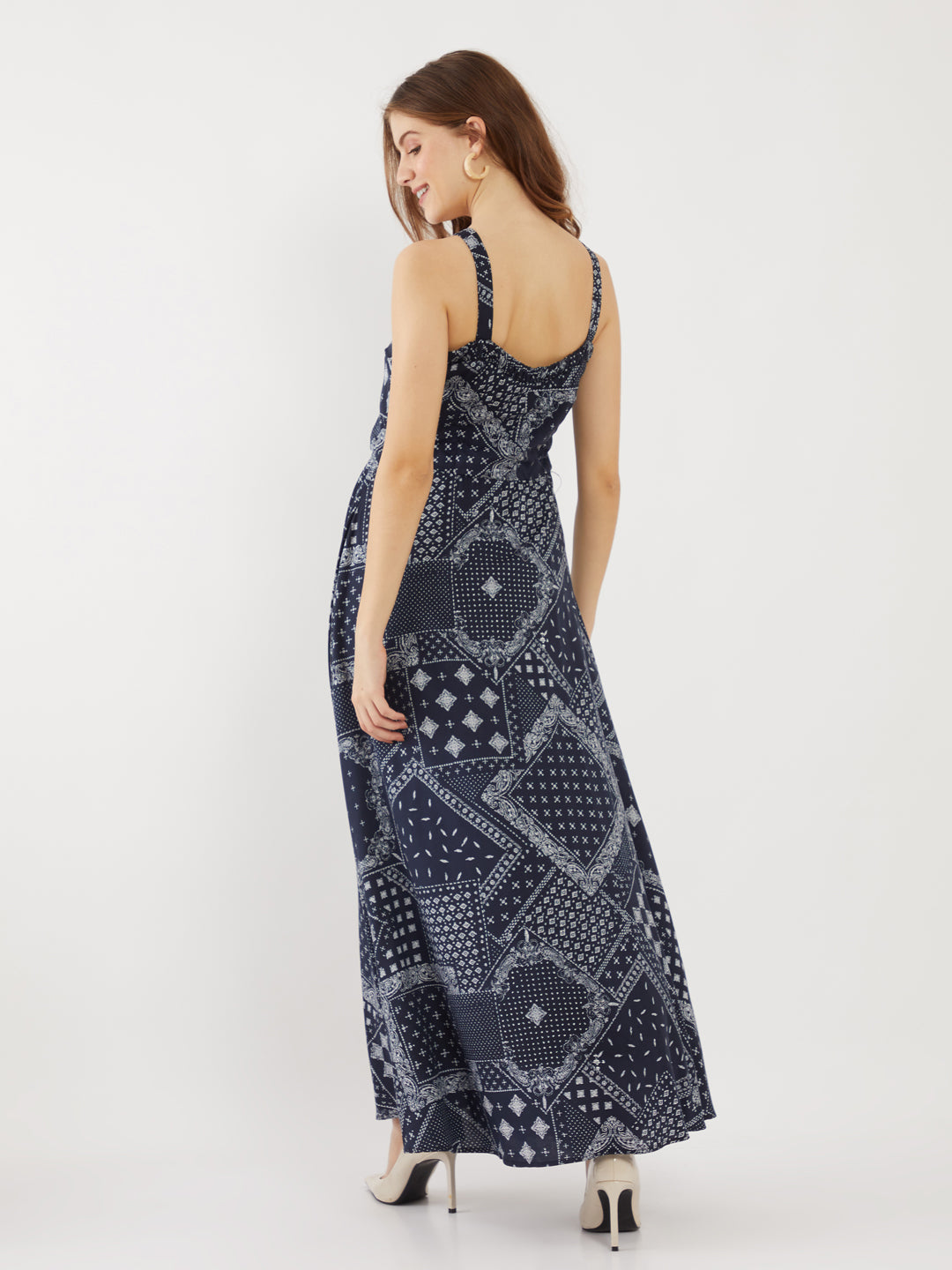 Navy Printed Strappy Maxi