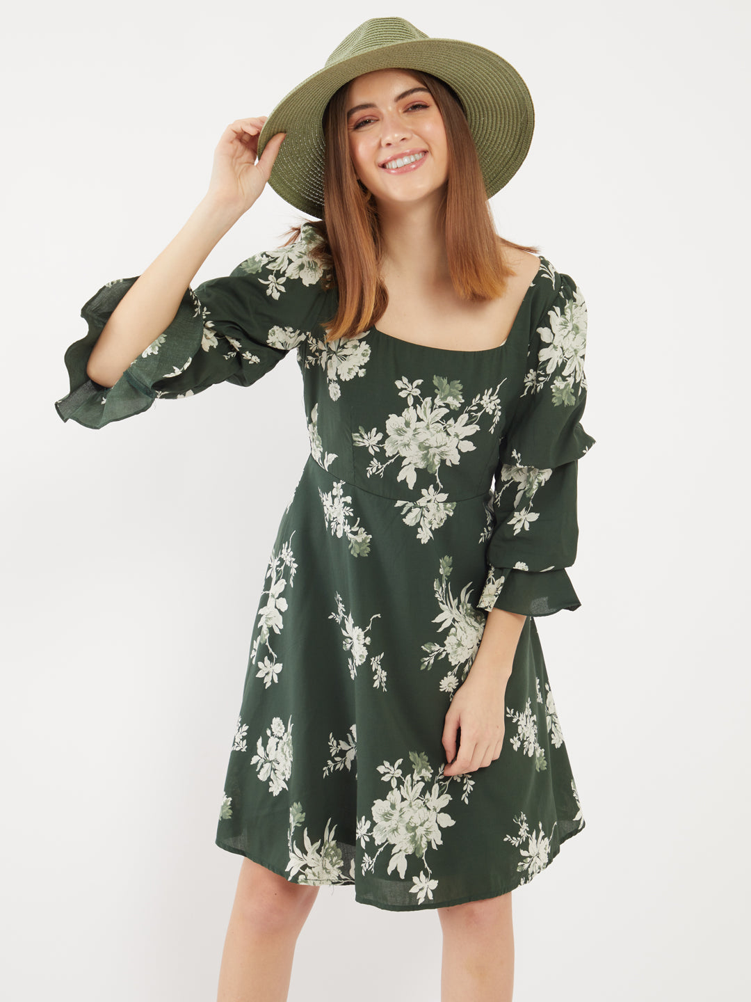 Green Printed Short Dress