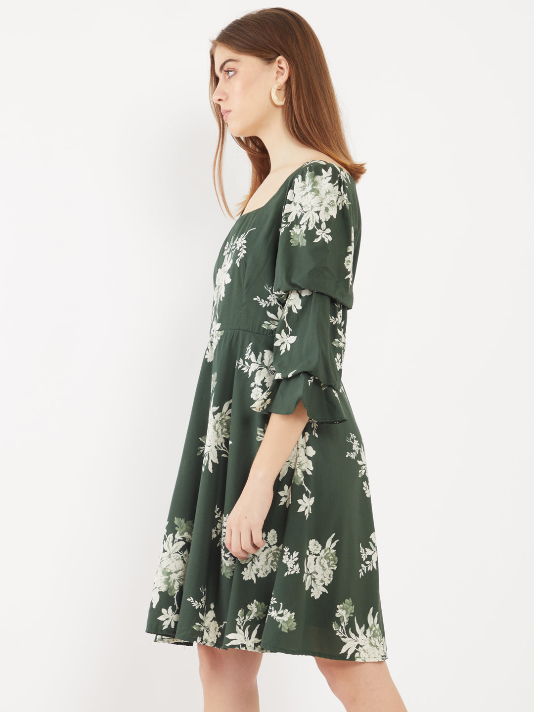 Green Printed Short Dress