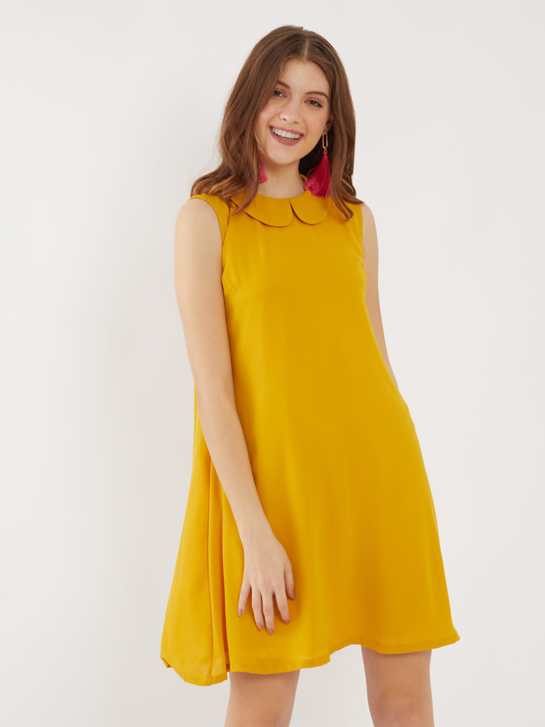 Yellow Solid Short Dress