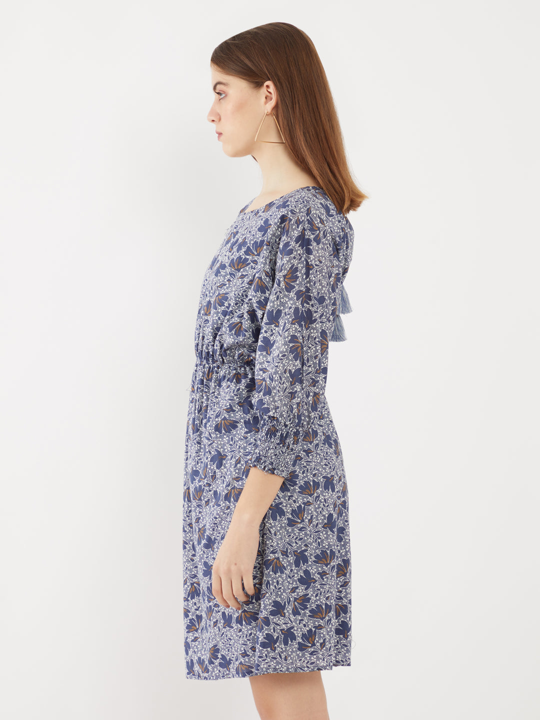 Blue Printed Short Dress For Women