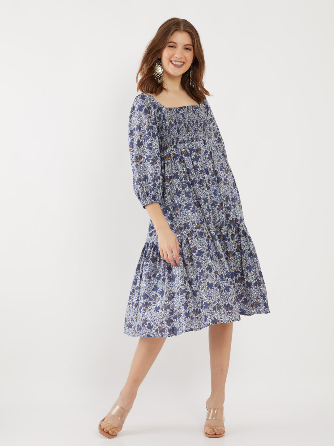 Blue Printed Midi Dress