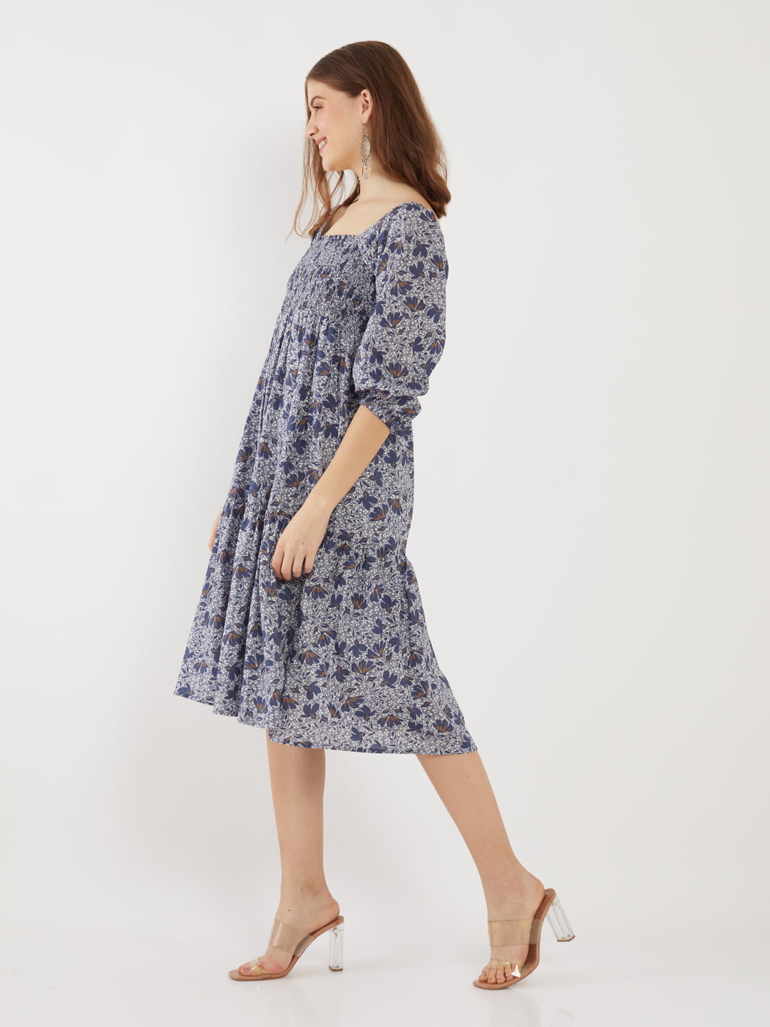 Blue Printed Midi Dress