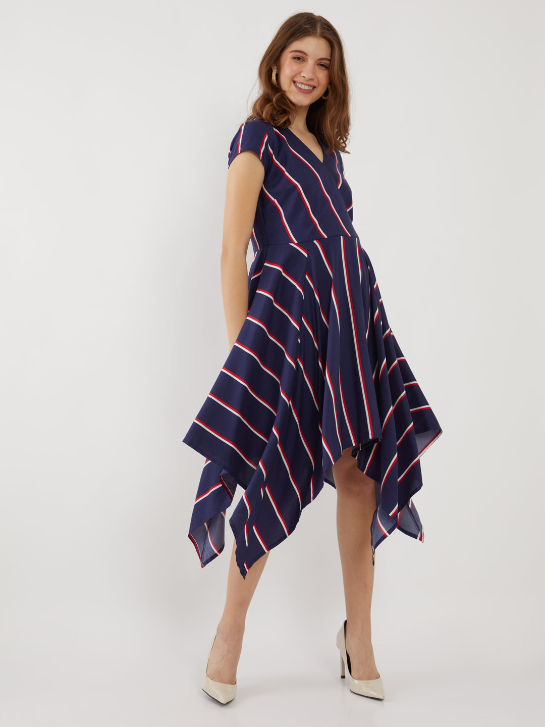 Blue Printed Wrap Midi Dress