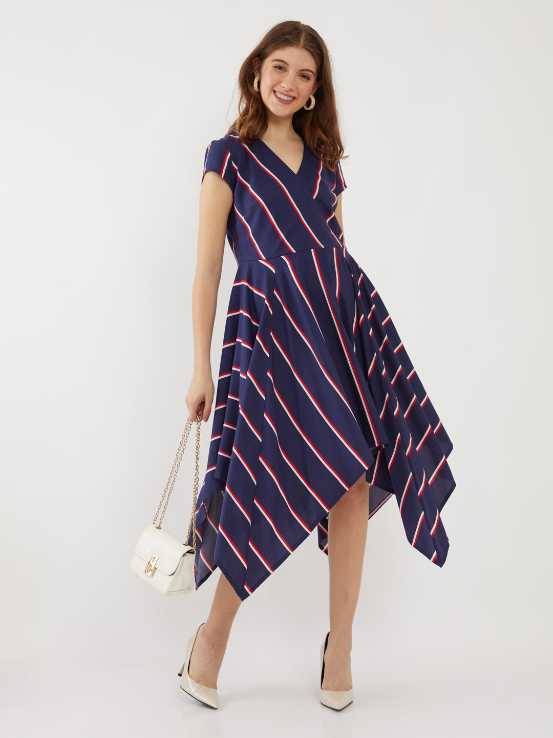 Blue Printed Wrap Midi Dress