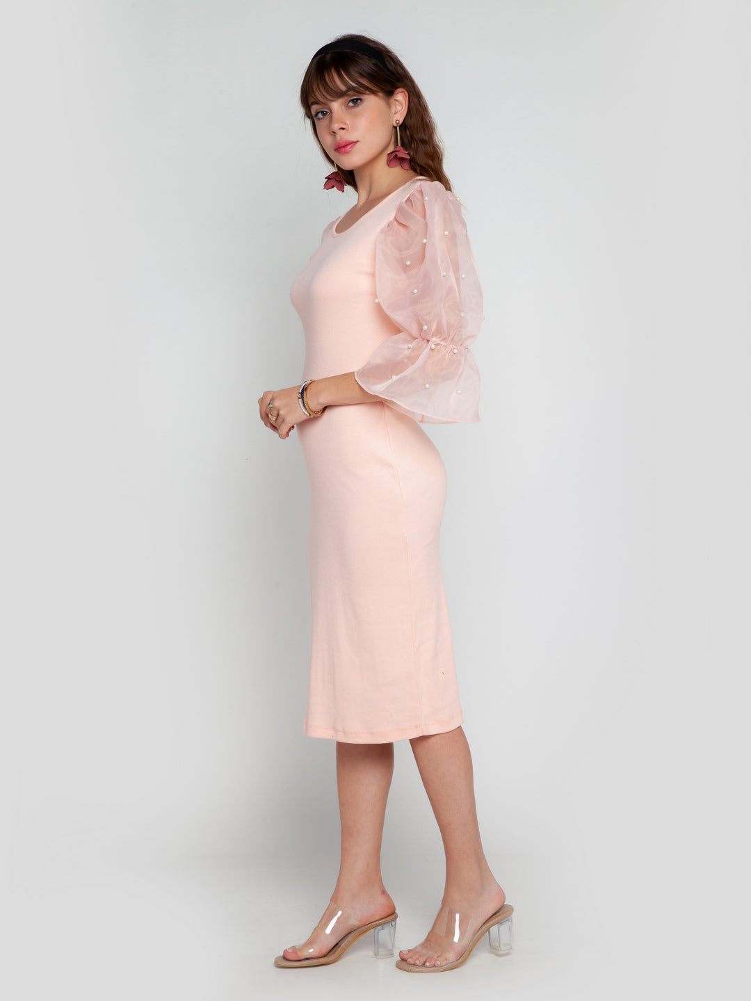 Buy Pink Balloon Sleeve Bodycon Dress for Women Online - Zink London