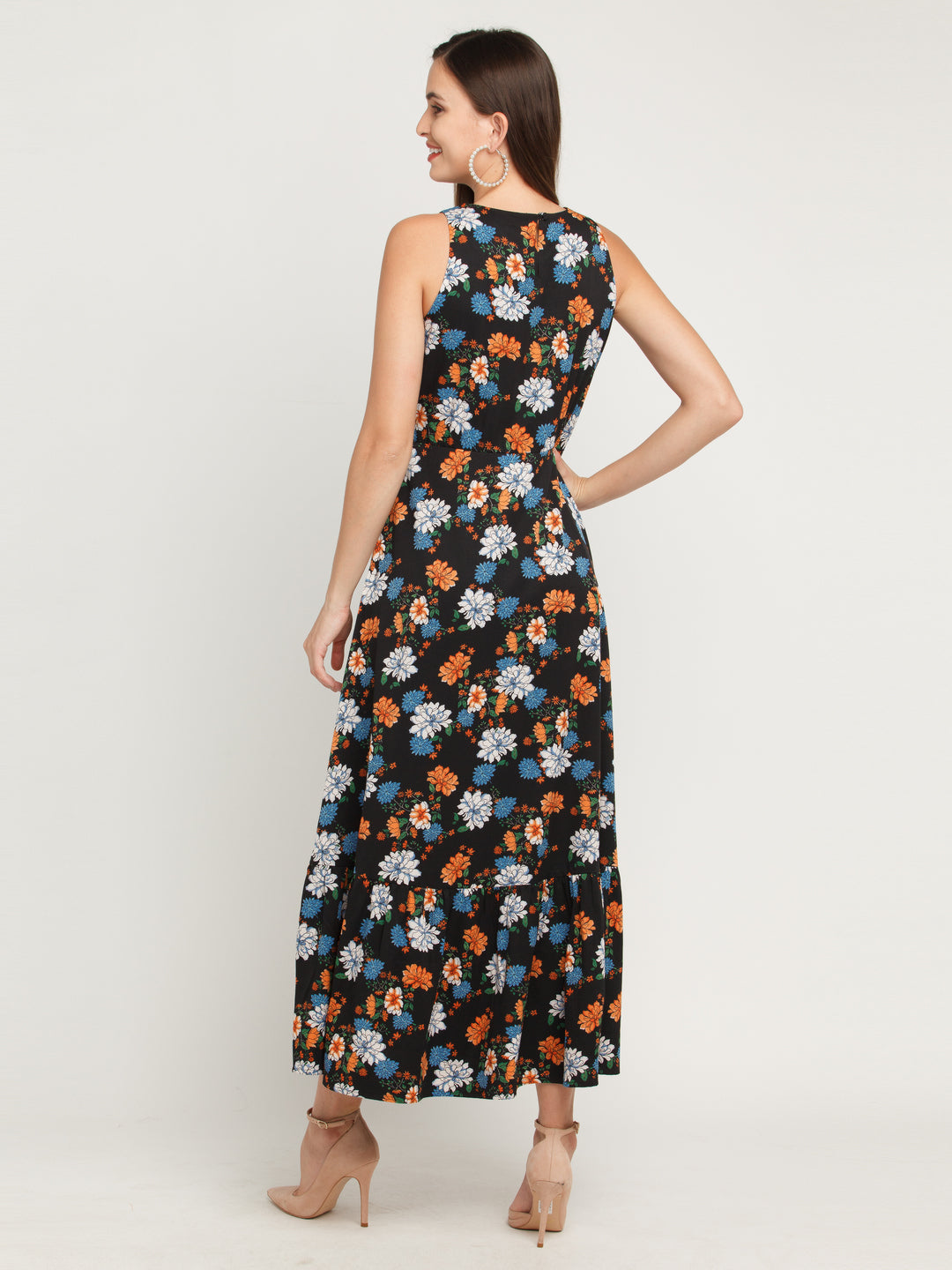 Black Printed Tiered Maxi Dress