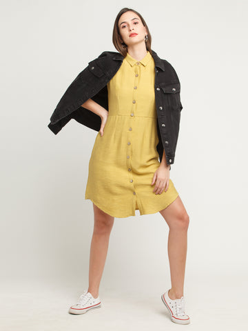 Yellow Solid Short Dress For Women
