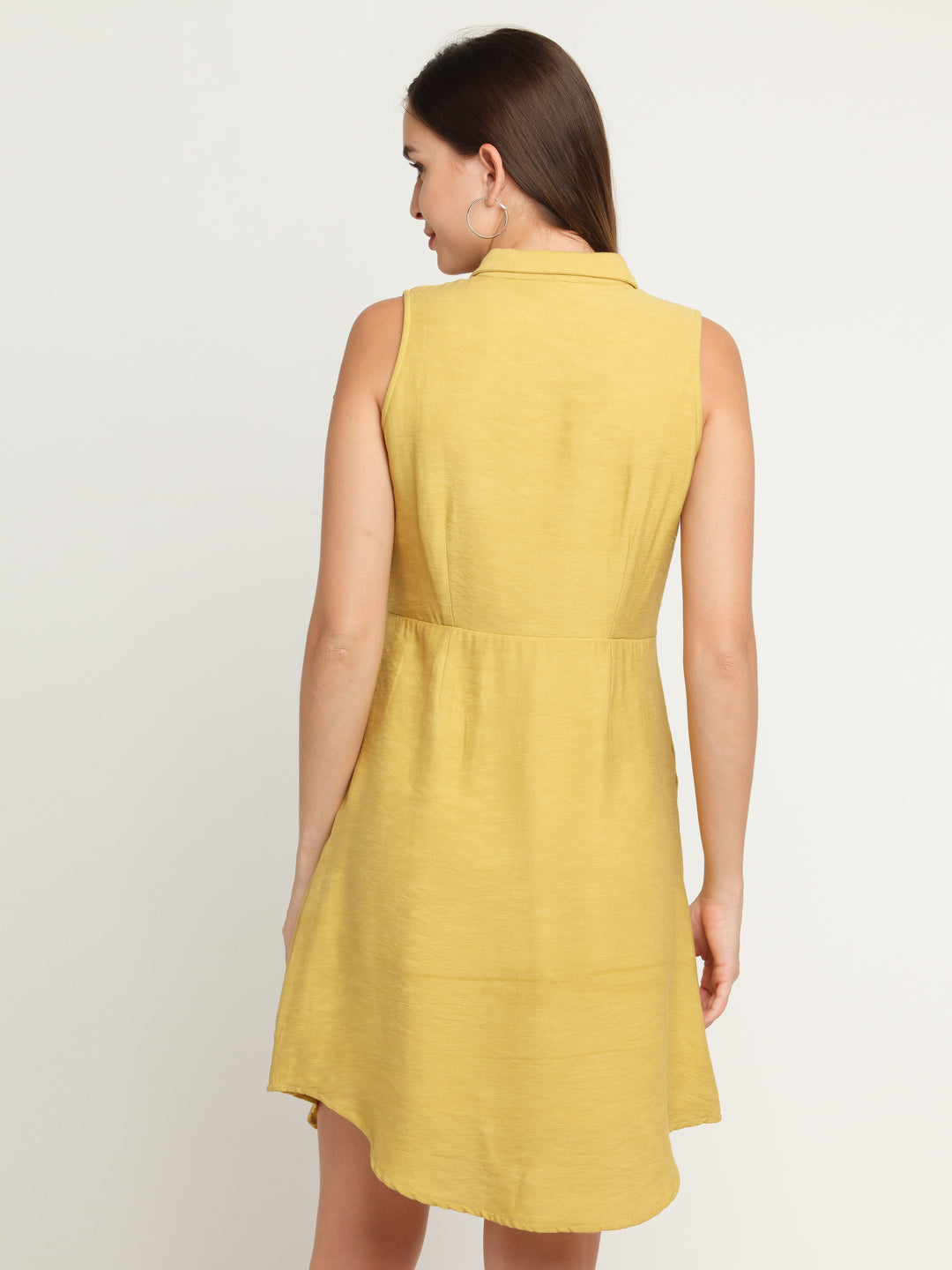 Yellow Solid Short Dress For Women