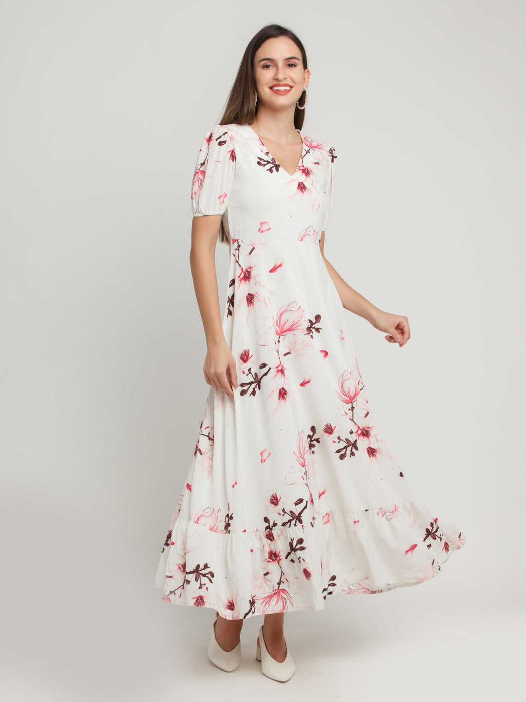 White Printed Tiered Maxi Dress