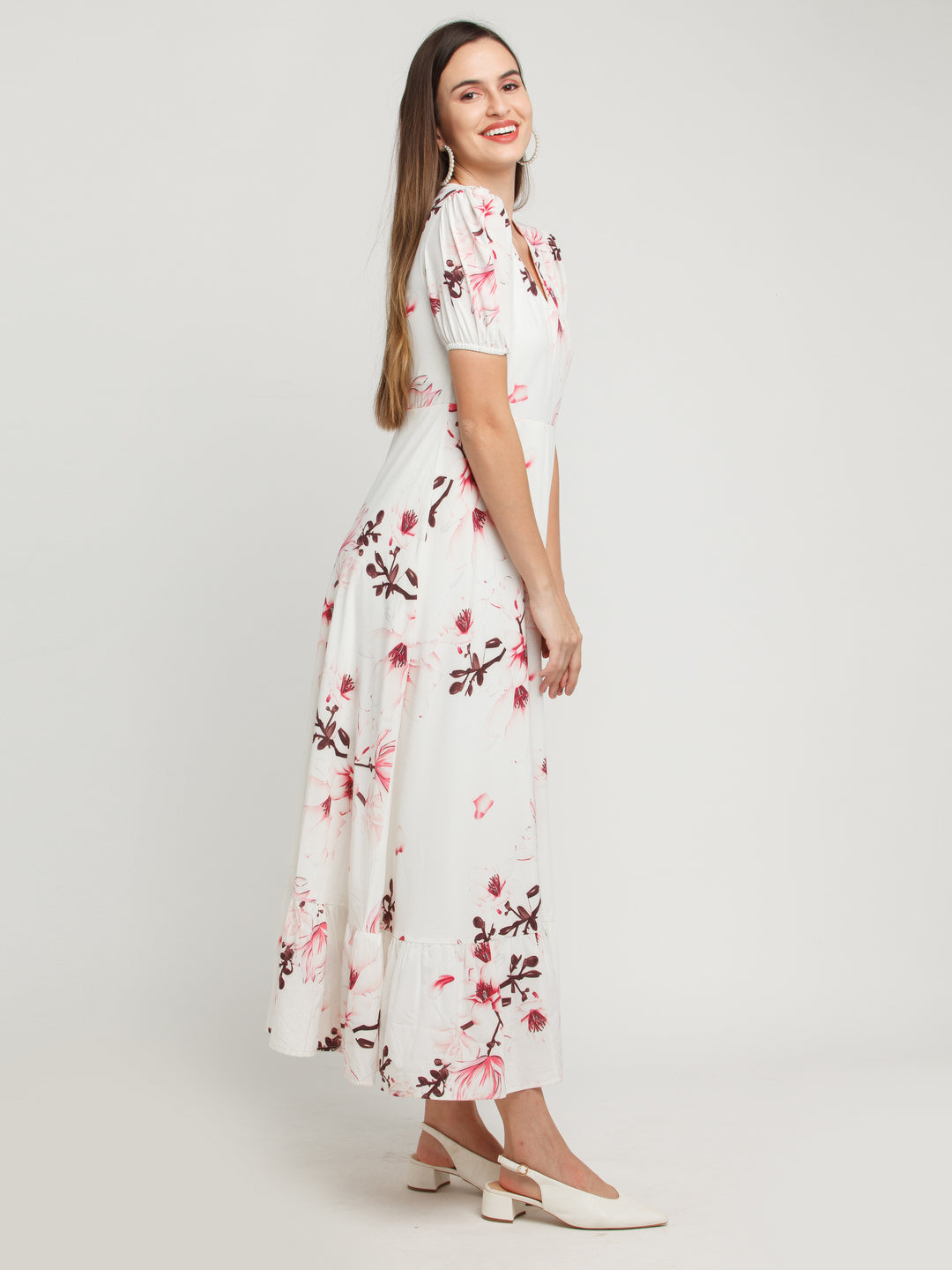 White Printed Tiered Maxi Dress