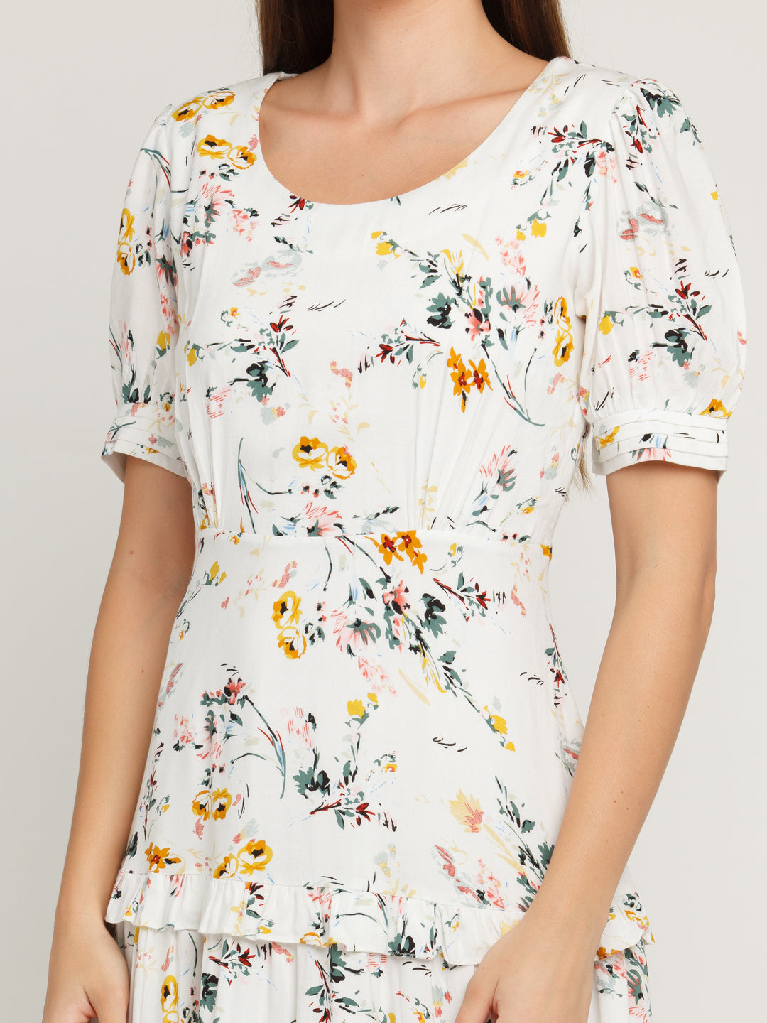 White Printed Tiered Midi Dress