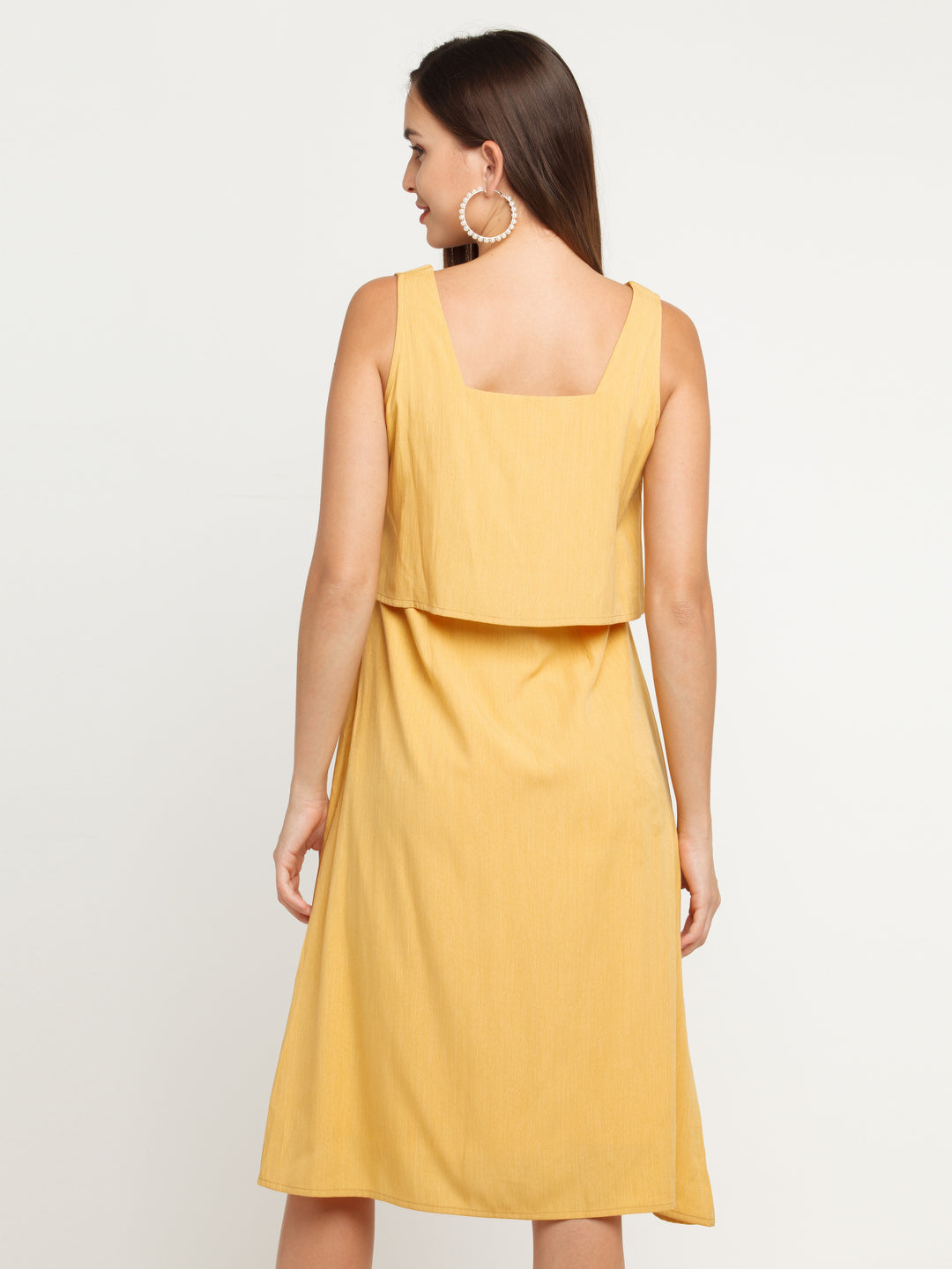 Yellow Solid Layered Midi Dress